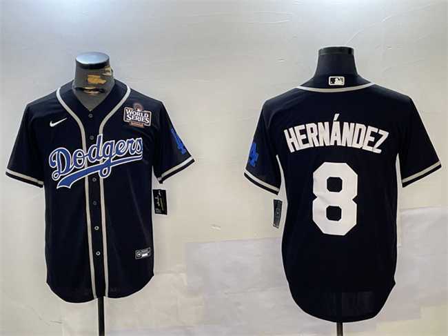 Mens Los Angeles Dodgers #8 Enrique Hernandez Black 2024 World Series Cool Base Stitched Baseball Jersey